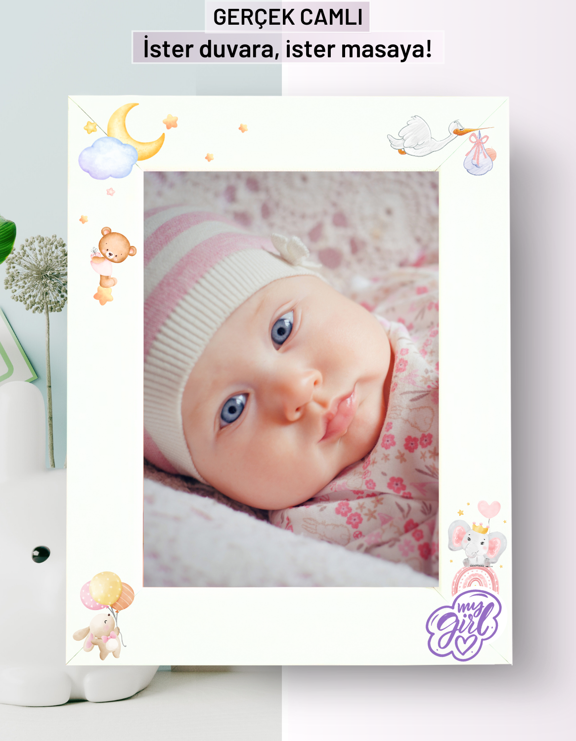 My Girl Konsept Çerçeve Hediyelik Kız Bebek Çocuk Özel Gerçek Cam ayaklı-duvara