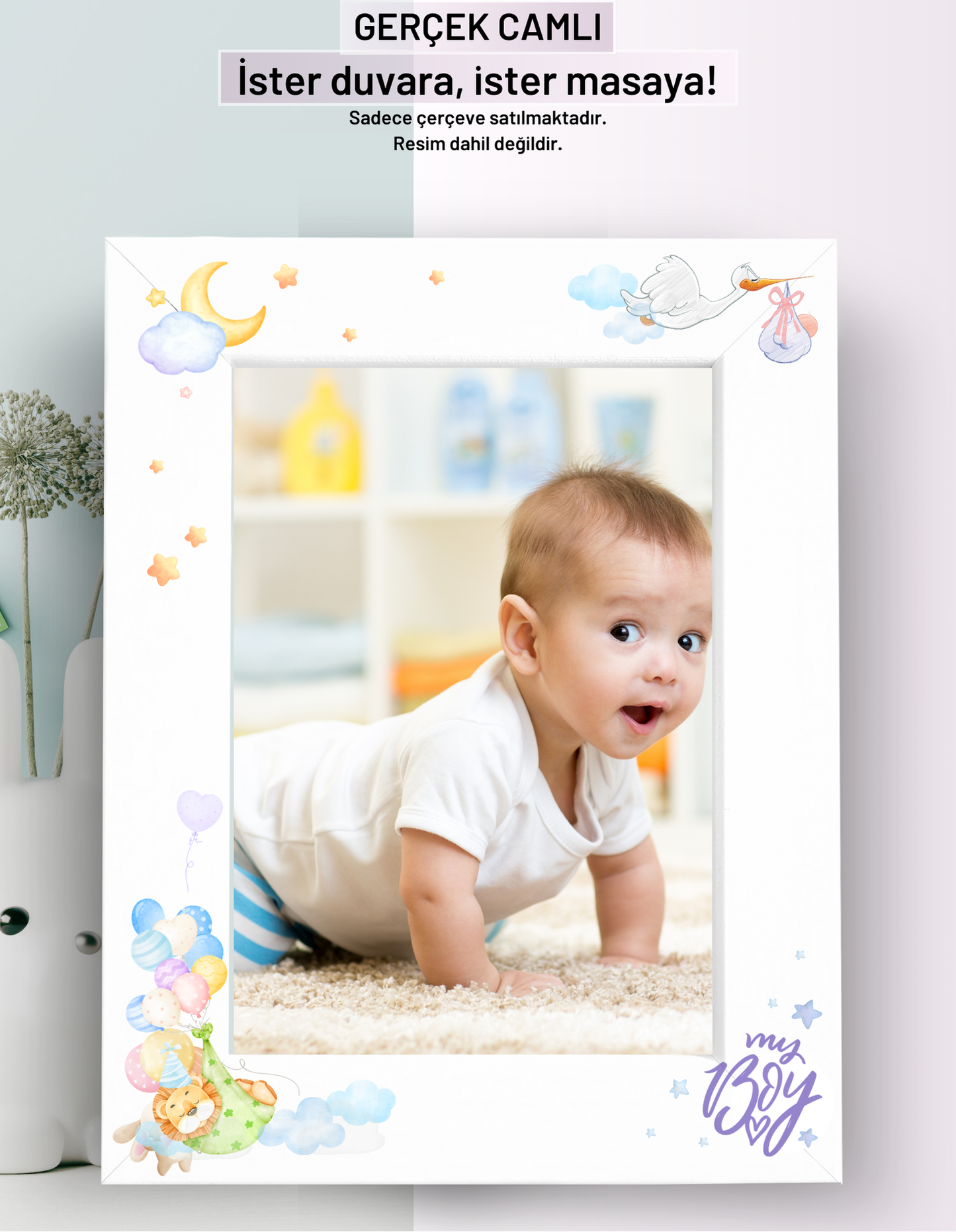 My Boy Konsept Çerçeve Hediyelik Erkek Bebek Çocuk Özel Gerçek Cam ayaklı-duvara