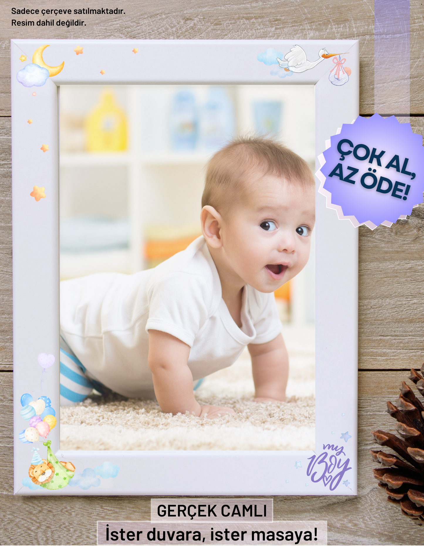 My Boy Konsept Çerçeve Hediyelik Erkek Bebek Çocuk Özel Gerçek Cam ayaklı-duvara