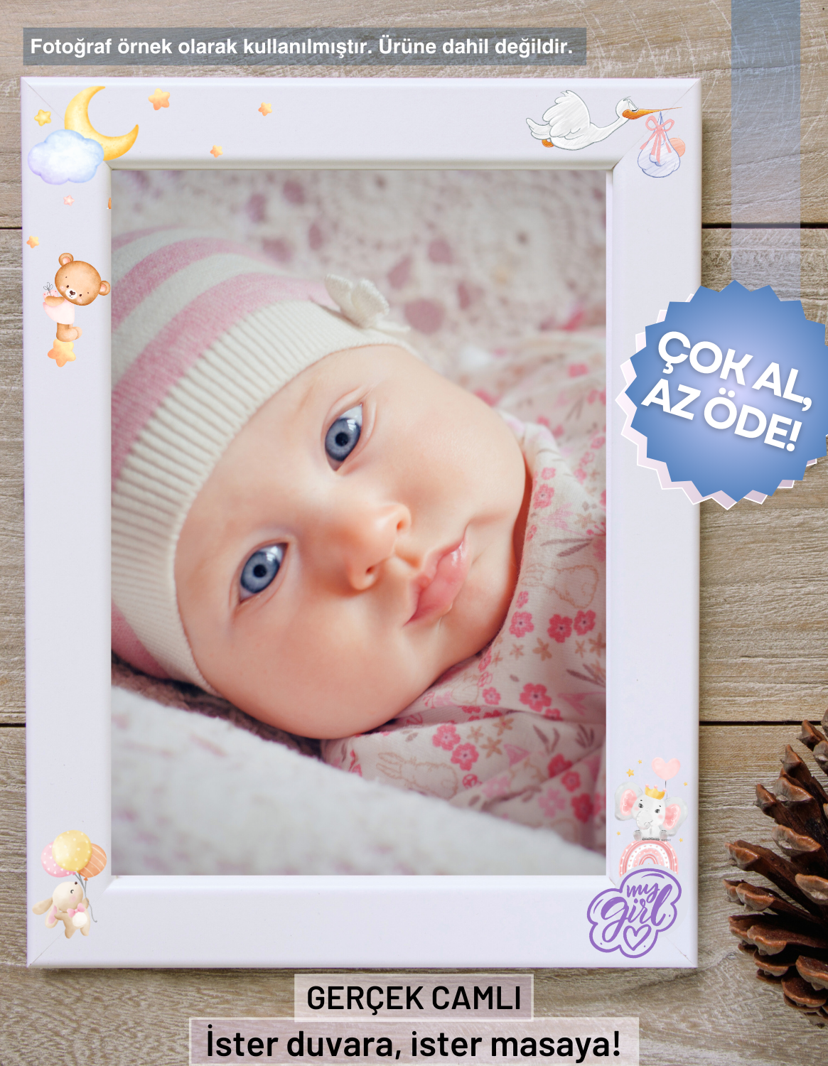 My Girl Konsept Çerçeve Hediyelik Kız Bebek Çocuk Özel Gerçek Cam ayaklı-duvara